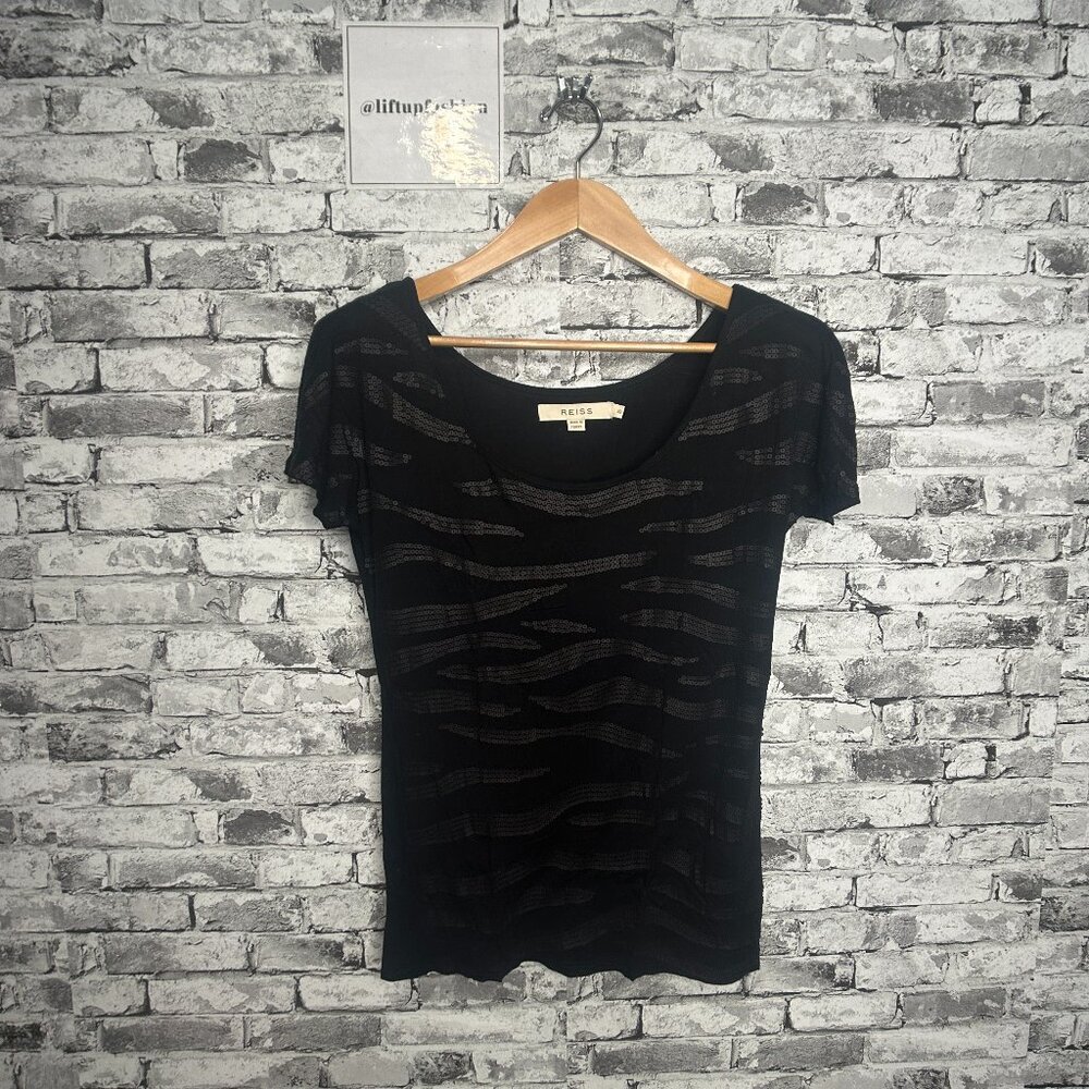 EUC Reiss Women's Gwen Black Sequin Tee Shirt Size XS